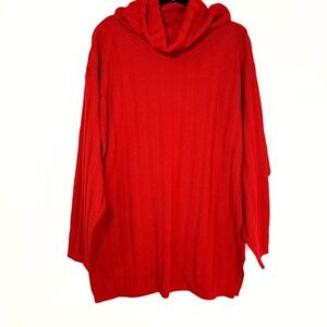 Women's Wool Sweater Pus Size 14/16 Red Cowl Neck Cozy Holiday Office Wear